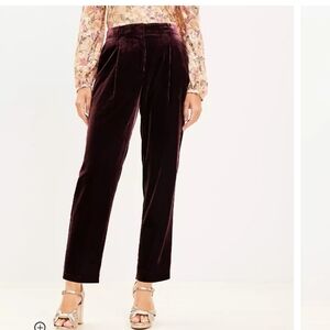 LOFT Velvet Pleated Tapered Pants Crushed Blackberry